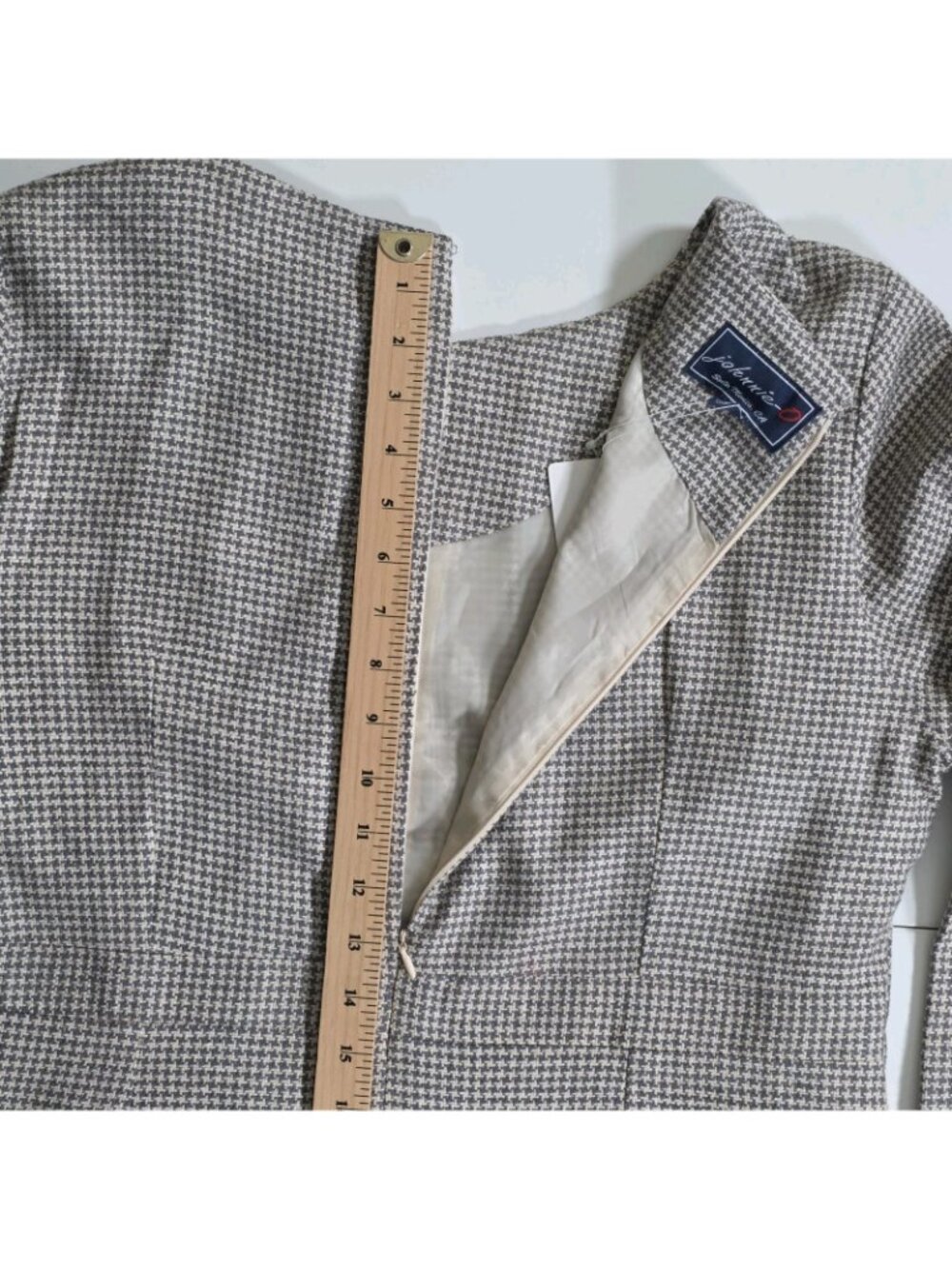 Johnnie-O Mulberry Silk Dress XXL Gray Houndstooth LS Pintuck Shift Retro Career - Picture 10 of 16